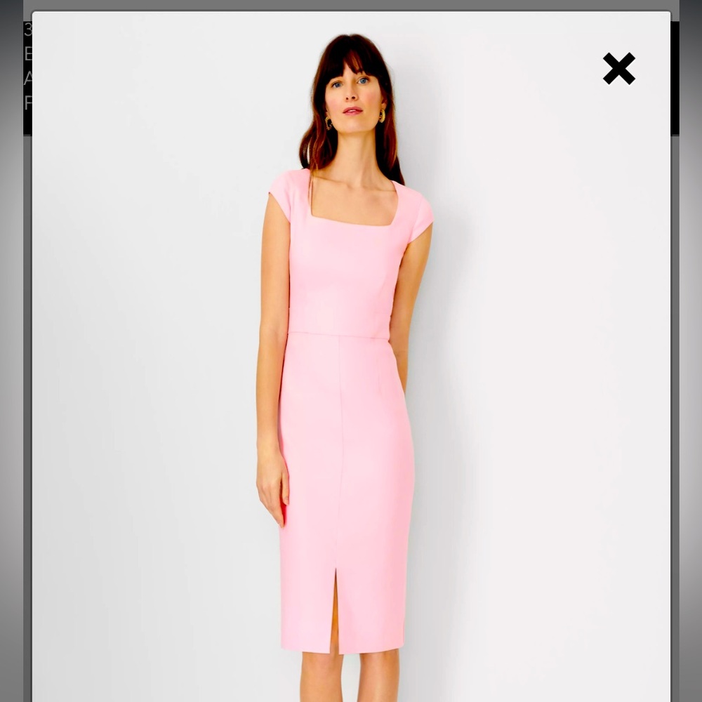 NWOT Ann Taylor Petite Scooped Square Neck Sheath Dress in Linen Blend Pink